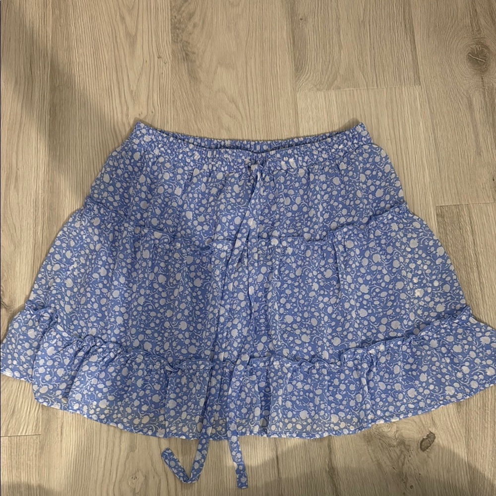 Sienna Sky Blue Tiered Tie Front Skater Skirt